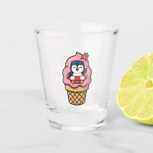 Cute Kawaii Penguin Ice Cream Cone Summer BSticker Shot Glass