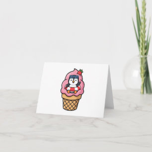 Cute Kawaii Penguin Ice Cream Cone Summer BSticker Thank You Card