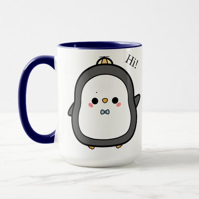 Cute Kawaii Penguin Saying Hi Mug (Left)