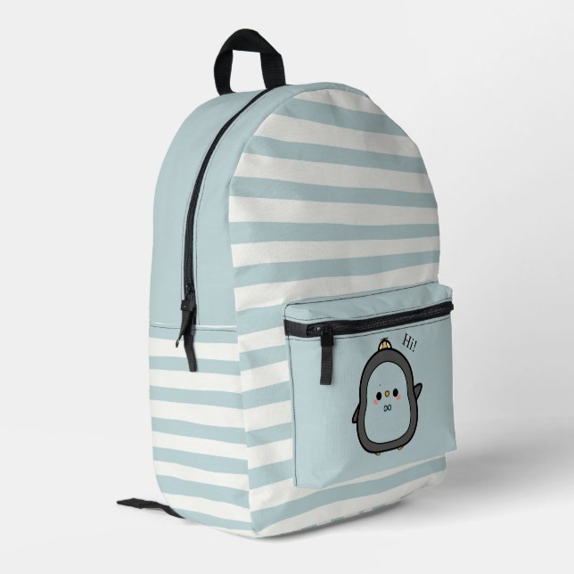 Cute Kawaii Penguin Saying Hi Printed Backpack (Back Corner Left)