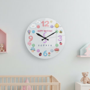 Cute Kawaii Personalised Birthday Name Large Clock
