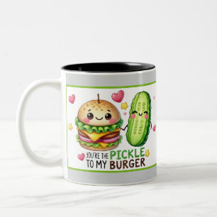 Cute Kawaii Pickles and Burgers Two-Tone Coffee Mug