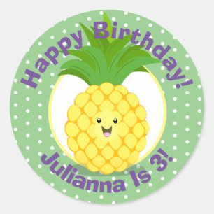 Cute kawaii pineapple cartoon illustration classic round sticker