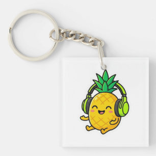 Cute Kawaii Pineapple Wearing Headphones Summer Be Key Ring