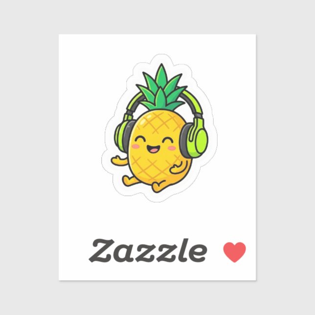 Cute Kawaii Pineapple Wearing Headphones SuSticker (Sheet)
