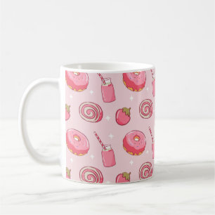 Cute Kawaii Pink Aesthetic Foods Seamless Pattern Coffee Mug