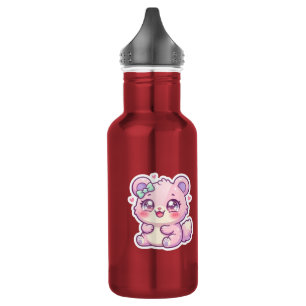 Cute Kawaii Pink Bear Pastel Chibi Kitten Heart St 532 Ml Water Bottle