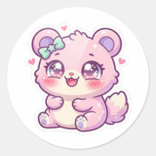 Cute Kawaii Pink Bear Pastel Chibi Kitten Heart St Classic Round Sticker