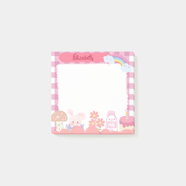 Cute Kawaii Pink Characters Personalised Customo Post-it Notes (Front)