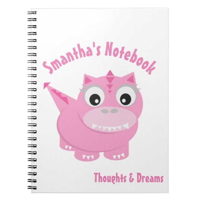 Cute Kawaii Pink Dino Notebook (Front)