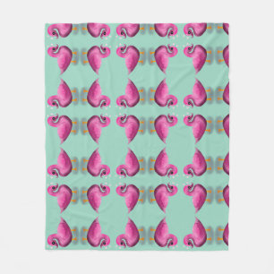 Cute Kawaii Pink Duck & Hearts Nursery Art Fleece Blanket