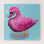 Cute Kawaii Pink Duck & Hearts Nursery Art Jigsaw Puzzle<br><div class="desc">Quack up a smile with this incredibly cute pink duck design! This unique illustration features a glossy, 3D-style duck with a soft, textured wing, looking lovingly at floating pink hearts. It's an adorable and modern take on a classic childhood favorite. Perfect for decorating a baby girl's nursery, making a sweet...</div>