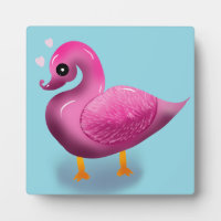 Cute Kawaii Pink Duck & Hearts Nursery Art