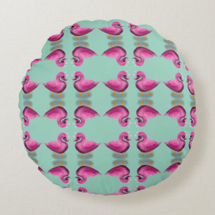Cute Kawaii Pink Duck & Hearts Nursery Art Round Cushion