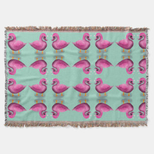 Cute Kawaii Pink Duck & Hearts Nursery Art Throw Blanket