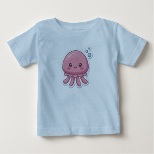Cute Kawaii Pink Jellyfish Sticker Design -Happy C Baby T-Shirt