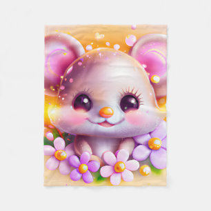 Cute Kawaii Pink Mouse  Fleece Blanket