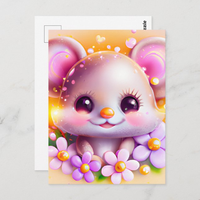 Cute Kawaii Pink Mouse Postcard (Front/Back)