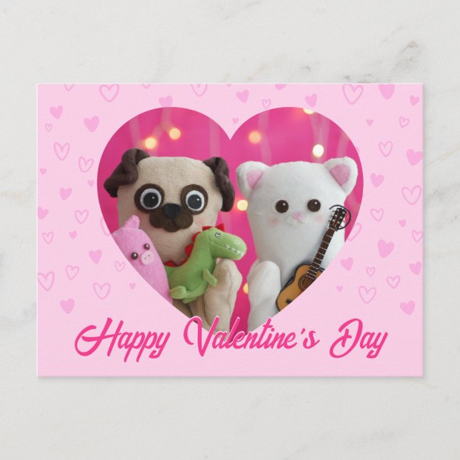 Cute Kawaii Pink Pastel Hearts Valentine’s Day Holiday Postcard (Front)