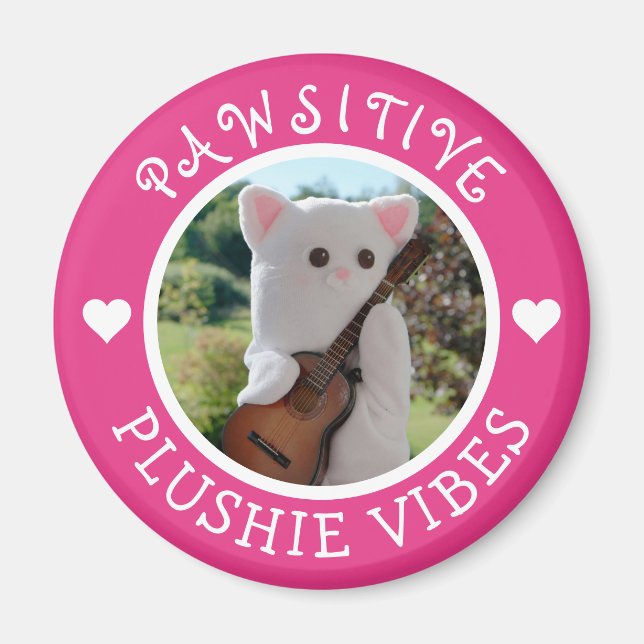 Cute Kawaii Pink Pawsitive Plushie Vibes Photo Magnet (Front)