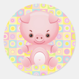 Cute Kawaii pink pig Pattern Stic Classic Round Sticker