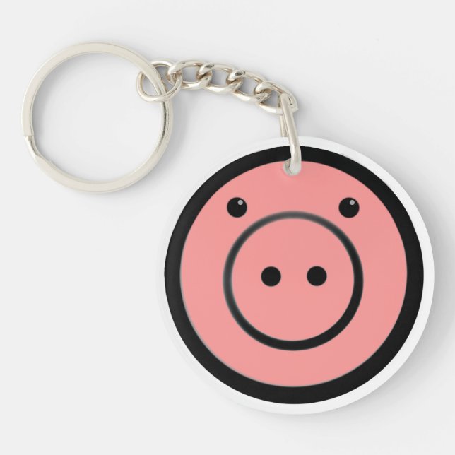 Cute Kawaii Pink Piggy Pig Vector Art Key Ring (Front)