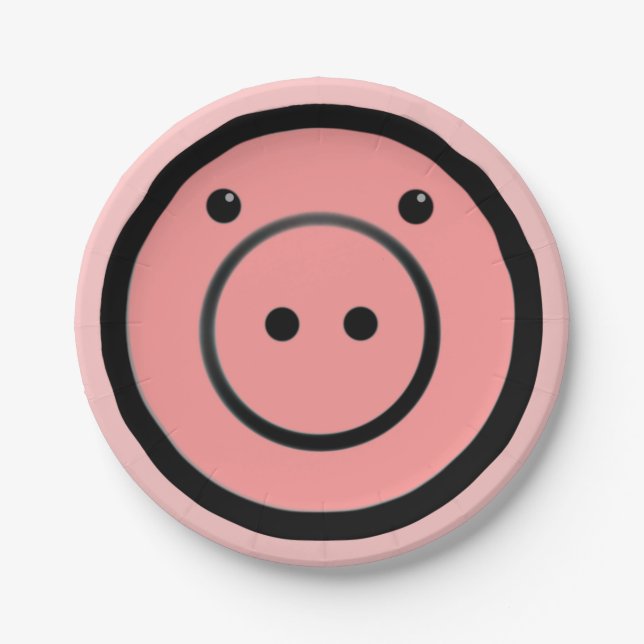Cute Kawaii Pink Piggy Pig Vector Art Paper Plate (Front)