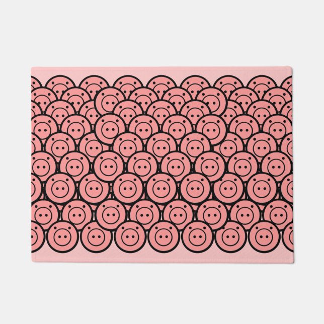 Cute Kawaii Pink Pigs & Piglets Pattern Vector Art Doormat (Front)