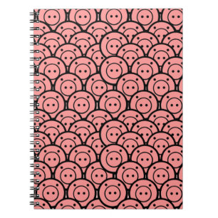 Cute Kawaii Pink Pigs & Piglets Pattern Vector Art Notebook