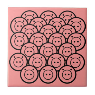 Cute Kawaii Pink Pigs & Piglets Pattern Vector Art Tile