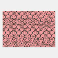 Cute Kawaii Pink Pigs & Piglets Pattern Vector Art