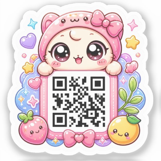 Cute Kawaii Pink QR Code Character Floral Pastel R (Front)
