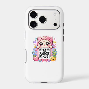Cute Kawaii Pink QR Code Character Floral Pastel R