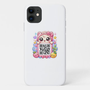 Cute Kawaii Pink QR Code Character Floral Pastel R Case-Mate iPhone Case