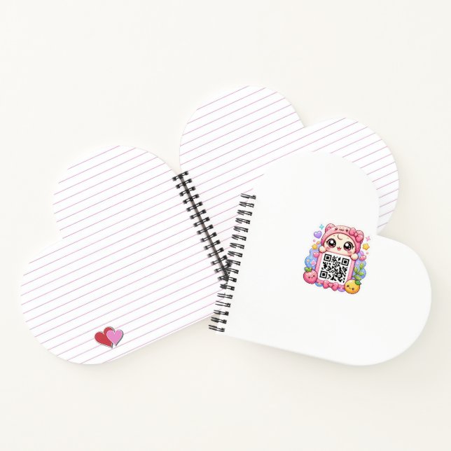Cute Kawaii Pink QR Code Character Floral Pastel R Notebook (Inside)