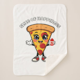 Cute Kawaii Pizza Sherpa Blanket – Cozy Cartoon Pi