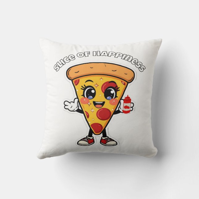 Cute Kawaii Pizza Throw Pillow – Adorable Cartoon  (Back)