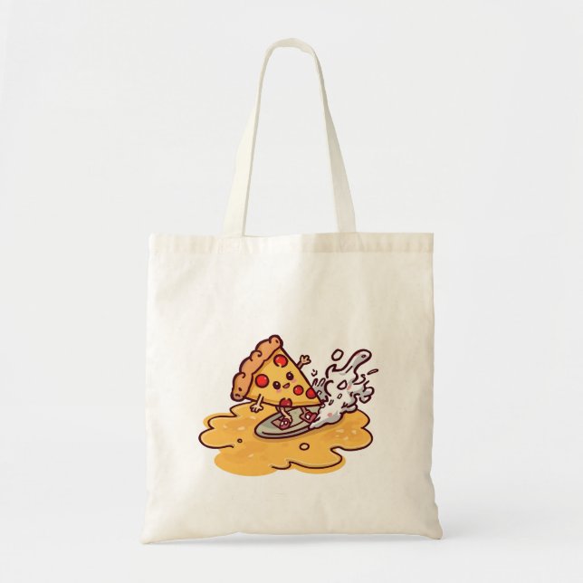 Cute Kawaii Pizza Tote Bag Funny Cheesy Food  (Front)