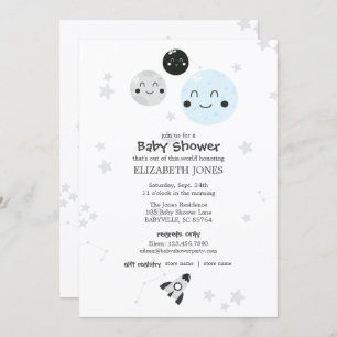 Cute Kawaii Planet and Moons Baby Shower Invitation
