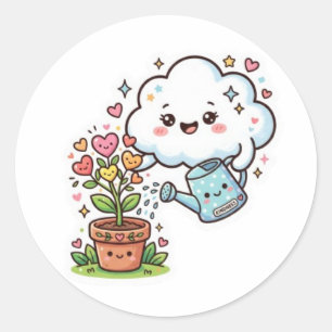 Cute Kawaii Plant Kindness Cute Cloud and FSticker Classic Round Sticker