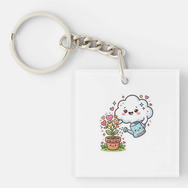Cute Kawaii Plant Kindness Cute Cloud and FSticker Key Ring (Front)