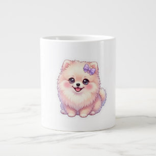 Cute Kawaii Pomeranian Puppy Dog Purple Bow Pastel Large Coffee Mug