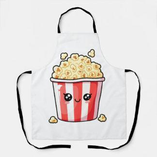Cute Kawaii Popcorn Bucket Illustration Apron