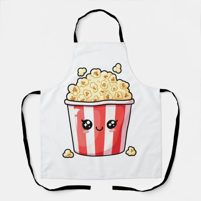 Cute Kawaii Popcorn Bucket Illustration Apron (Front)