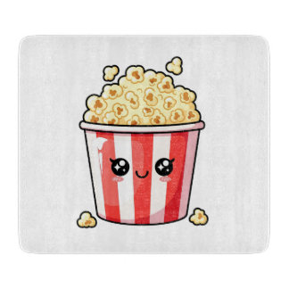 Cute Kawaii Popcorn Bucket Illustration Cutting Board