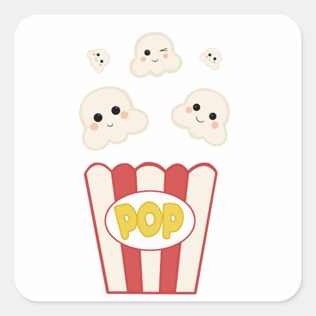 Cute Kawaii Popcorn Square Sticker (Front)