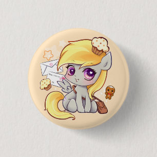 Cute kawaii postman pony with letters and cupcakes 3 cm round badge