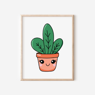 Cute Kawaii Potted Snake Plant Art Poster