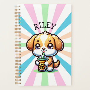 Cute Kawaii Puppy Dog with Bubble Tea Personalised Planner