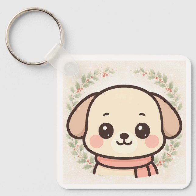 Cute Kawaii Puppy Face Keychain (Front)
